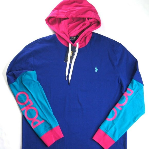 Polo Ralph Lauren Other - POLO RALPH LAUREN Men's Blue Multi Logo Sleeve Jersey Hooded T-Shirt BRAND NEW